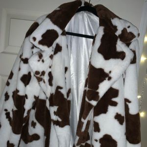 Faux Fur Cow Print Coat
